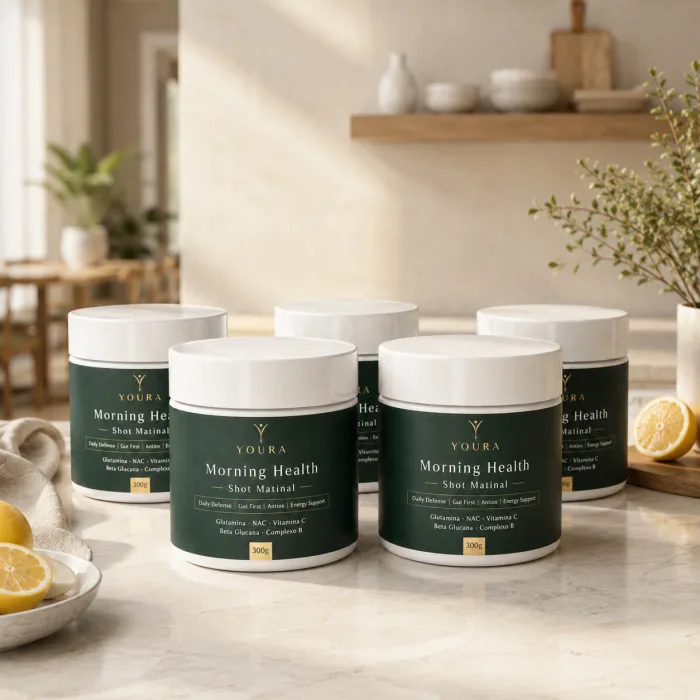 Combo com 5 potes YOURA Morning Health Shot sabor Limão