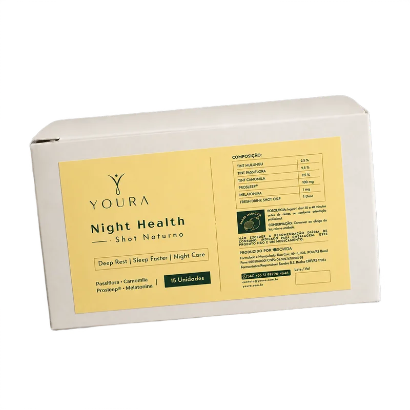 Caixa YOURA Night Health Shot sabor maracujá