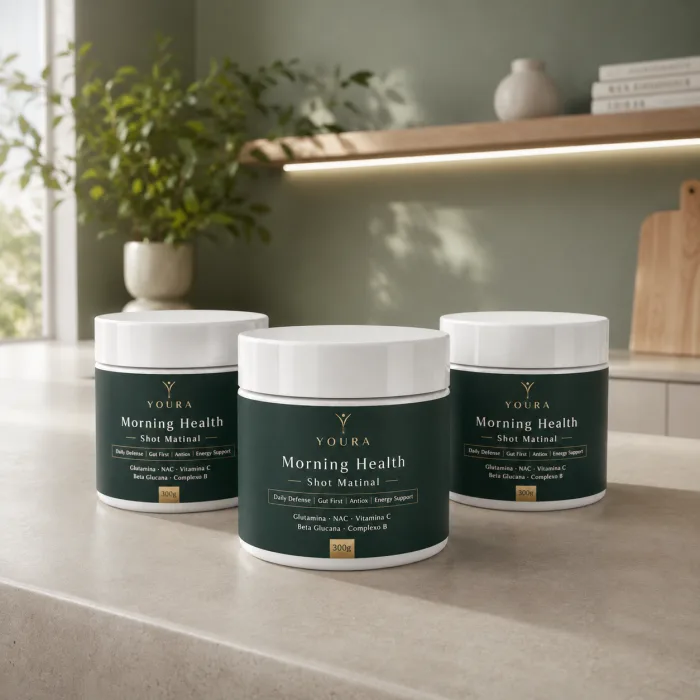 Combo com 3 potes YOURA Morning Health Shot sabor Limão